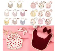 Ensemble De Bavoirs En Coton Et Lin Pour Bébé, Bandeau À Noeud Papillon Imprimé, Serviette D'alimentation Double Face, Bandana, Écharpe Pour Cheveux