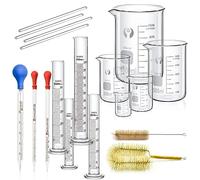 Ensemble de Bécher Cylindrique Gradué Pipettes en Verre, JESSTOLO 5pcs Gradué Borosilicate Bécher de Verre, 4pcs Graduated Cylinder, 3ps Pipette Graduée, 4pcs Agitateurs et 2pcs Brosse Nettoyage