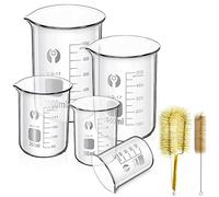 Ensemble de Bécher en Verre, JESSTOLO 5Pcs Gradué Borosilicate Bécher de Verre 1000ml, 500ml, 250ml, 100 ml, 50ml avec 2pcs Brosses de Nettoyage, Ensemble de Mesure Verrerie de Laboratoire