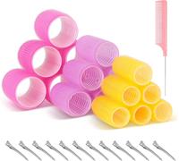 Ensemble De Bigoudis, Ensemble De 31 Bigoudis Colorés Sans Chaleur, Auto-Adhésifs 40mm 30mm 20mm Avec 12 Pinces À Cheveux, 18 Fers À Friser Et 1 Peigne Large, Bigoudi Sans Chaleur Multi-Tailles