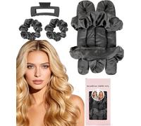Ensemble de bigoudis sans chaleur en satin pour la nuit, bandeau jumbo, sans chaleur pour dormir, ensemble d'outils de coiffure pour femme (4 cm original, noir)
