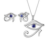 Ensemble de bijoux Aurora Tears avec pendentif/boucle d'oreille œil d'Horus égyptien en argent sterling 925 - Pendentif/boucle d'oreille œil maléfique - Ensemble de bijoux pour hommes et femmes