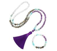 Ensemble De Bijoux Avec 108 Perles De Mala, Bracelet Et Collier Pour Femmes Et Hommes, Bracelet En Pierre Naturelle Howlite Et Améthyste, Collier Long Avec Pompon Noué À La Main, Bijoux Spirituel