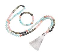 Ensemble De Bijoux Avec 108 Perles Mala, Bracelet Et Collier Pour Femmes Et Hommes, Bracelet En Perles D'Amazonite Et De Labradorite, Collier Long Avec Pompon Noué À La Main, Bijoux Spirituels, Br