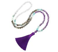 Ensemble De Bijoux Avec 108 Perles Mala, Bracelet Et Collier Pour Femmes Et Hommes, Bracelet En Pierre Naturelle Howlite Améthyste, Collier Long Avec Pompon Noué À La Main, Bijoux Spirituels