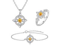 Ensemble de bijoux avec nœud de sorcière mystique, pendentif en pierre de naissance en cristal naturel, collier, Bracelet, bague, cadeau de bijoux for femme, maman, petite amie(Mar)