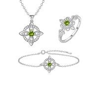 Ensemble de bijoux avec nœud de sorcière mystique, pendentif en pierre de naissance en cristal naturel, collier, Bracelet, bague, cadeau de bijoux for femme, maman, petite amie(Aug)