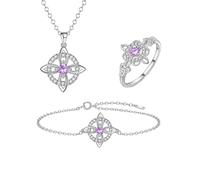 Ensemble de bijoux avec nœud de sorcière mystique, pendentif en pierre de naissance en cristal naturel, collier, Bracelet, bague, cadeau de bijoux for femme, maman, petite amie(Jun)