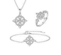 Ensemble de bijoux avec nœud de sorcière mystique, pendentif en pierre de naissance en cristal naturel, collier, Bracelet, bague, cadeau de bijoux for femme, maman, petite amie(Apr)