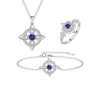 Ensemble de bijoux avec nœud de sorcière mystique, pendentif en pierre de naissance en cristal naturel, collier, Bracelet, bague, cadeau de bijoux for femme, maman, petite amie(Feb)