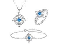 Ensemble de bijoux avec nœud de sorcière mystique, pendentif en pierre de naissance en cristal naturel, collier, Bracelet, bague, cadeau de bijoux for femme, maman, petite amie(Dec)