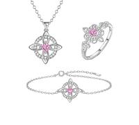 Ensemble de bijoux avec nœud de sorcière mystique, pendentif en pierre de naissance en cristal naturel, collier, Bracelet, bague, cadeau de bijoux for femme, maman, petite amie(Oct)