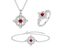 Ensemble de bijoux avec nœud de sorcière mystique, pendentif en pierre de naissance en cristal naturel, collier, Bracelet, bague, cadeau de bijoux for femme, maman, petite amie(Jul)