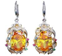 Ensemble de bijoux baroque imitation citrine pour femme avec pendentif en forme de lotus et boucles d'oreilles pendantes - Bague flexible inspirée du patrimoine