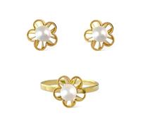 Ensemble de bijoux Boucles d'oreilles de première communion en argent sterling 925 plaqué or, fleur de 9 mm avec perle de 4 mm.
