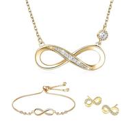 Ensemble de Bijoux Collier Bracelet et Boucle d'oreille Parures le Symbole d'infini en Argent 925 Oxyde de Zircon Incrusté Réglable Pendentif Collier Bracelet Bijoux Cadeau pour Femme Fille