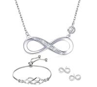 Ensemble de Bijoux Collier Bracelet et Boucle d'oreille Parures le Symbole d'infini en Argent 925 Oxyde de Zircon Incrusté Réglable Pendentif Collier Bracelet Bijoux Cadeau pour Femme Fille