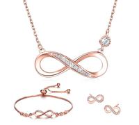 Ensemble de Bijoux Collier Bracelet et Boucle d'oreille Parures le Symbole d'infini en Argent 925 Oxyde de Zircon Incrusté Réglable Pendentif Collier Bracelet Bijoux Cadeau pour Femme Fille