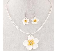 Ensemble De Bijoux De Fleurs De Plumeria Pour Femmes, Boucles D'oreilles En Argile Polymère Fimo, Collier Pendentif, Accessoires De Mode Vintage