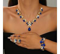 Ensemble de bijoux de luxe pour mariage et soirée, collier brillant décoré de strass, boucles d'oreilles, ensemble d'accessoires de bracelet pour gala Ensemble de bijoux quatre pièces 1422+B9017 - HBA
