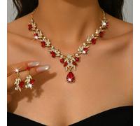 Ensemble de bijoux de luxe pour mariage et soirée, collier brillant décoré de strass, boucles d'oreilles, ensemble d'accessoires de bracelet pour gala Ensemble de bijoux trois pièces 1422 - HBAlliage 