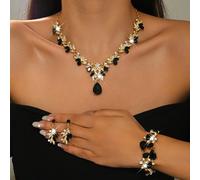 Ensemble de bijoux de luxe pour mariage et soirée, collier décoré de strass brillants, boucles d'oreilles, ensemble d'accessoires de bracelet pour gala Ensemble de bijoux quatre pièces 1422+B9017 - HB