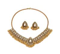 Ensemble De Bijoux De Mariage Indien Traditionnel Bohème Pour Femmes Et Filles Argent Antique Oxydé Collier Boucles d'Oreilles Pompon Bollywood Ras Du Cou Punk Cristal Cadeau Tendance (Clair)