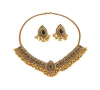 Ensemble De Bijoux De Mariage Indien Traditionnel Bohème Pour Femmes Et Filles Argent Antique Oxydé Collier Boucles d'Oreilles Pompon Bollywood Ras Du Cou Punk Cristal Cadeau Tendance (noir)
