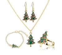 Ensemble de bijoux de Noël, ensemble de 4 pièces, boucles d'oreilles bouton et bague et bracelet et collier bijoux