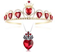 Ensemble de bijoux Descendant Gold Tiara Red Heart Crown et collier Rise of Red Queen of Hearts Evie Costume Fan Jewelry Gift for Girls Teen Party