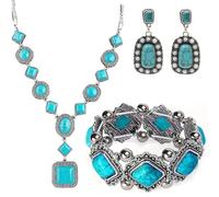 Ensemble de bijoux élastiques réglables turquoise | Colliers et bracelets rétro pour événements spéciaux et partenaires, one size, Zinc, Pas de gemme