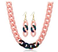 Ensemble de bijoux en acrylique pour femme : collier, créoles et boucles d'oreilles pendantes. Accessoires tendance faits main.