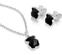 Ensemble de bijoux en argent Ourson avec onyx 1001312500 (collier, boucles d'oreilles)