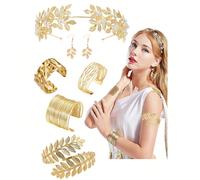 Ensemble de bijoux et accessoires de déesse grecque, ensemble d'accessoires de costume romain Athéna en or comprenant un serre-tête en feuilles, un bandeau, un brassard, un bracelet, des boucles d'ore