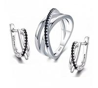 Ensemble de bijoux fins Baguet Row en zircon noir avec boucles d'oreilles de mariage pour femme, 7.0, Standard, Standard