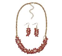 Ensemble de bijoux fiscaux collier et boucles d'oreilles couleur or pierres d...