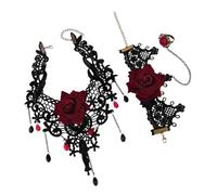 Ensemble de bijoux gothique vampire 2 pièces : collier ras du cou en dentelle, anneaux et accessoires de fête d'Halloween pour femme, taille unique, Comme décrit, Comme décrit.