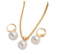 Ensemble de bijoux imitation perles/cœur Collier élégant avec boucles d'oreilles Accessoires pour tenues polyvalentes Combinaison et calcul de voyage Ensemble de perles en alliage léger, taille unique