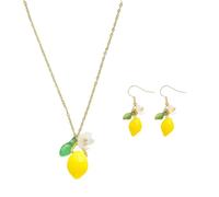 Ensemble de bijoux mignons en forme de fruits avec collier et boucles d'oreilles citron, bijoux légers sur le thème des fruits pour l'été, accessoires élégants et rafraîchissants pour femme, cadeaux