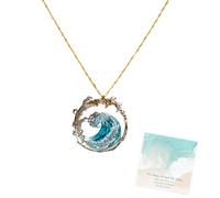 Ensemble de bijoux Ocean Oath, argent S925 plaqué or 14 carats, zircone, bague, pendentif, collier, boucles d'oreilles, ensemble de bijoux vagues de la mer bleue, cadeau de bijoux (Collier)