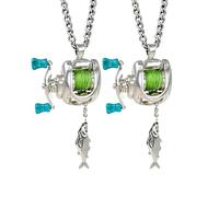 Ensemble de bijoux pour moulinet de pêche, mini collier de moulinet de pêche, bague et pendentif à double fonction, décorations uniques sur le thème du pêcheur et cadeau pour les pêcheurs, papa (2pcs)