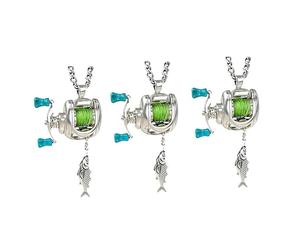 Ensemble de bijoux pour moulinet de pêche, mini collier de moulinet de pêche, bague et pendentif à double fonction, décorations uniques sur le thème du pêcheur et cadeau pour les pêcheurs, papa (3pcs)