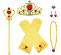 Ensemble de Bijoux Princesse Couronne d'elsa, Jaune 9 PCS Princesse Accessoires pour Costume Dress Up, Diadème Couronne Baguette Magique Collier Gants Boucles Dd'oreilles pour Filles Cosplay