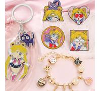 Ensemble de bijoux Sailor Moon Anime, porte-clés chat Luna Usagi Tsukino, épinglette en émail, bracelet pendentif, accessoires de cosplay de fille magique, cadeau pour fan Animal,Cartoon,GéométriqueAl