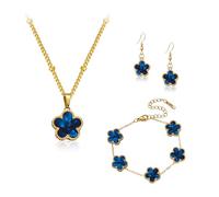 Ensemble de Bijoux Trèfle à Quatre Feuilles pour Femme Fille 18K Plaqué Acier Inoxydable Trèfle à Quatre Feuilles Collier Boucles d'oreilles Bracelet Set Réglable Porte-Bonheur Bijoux Parures (Bleu)