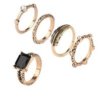 Ensemble de bijoux vintage bague feuille queue pierre précieuse noire Joint