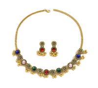 Ensemble De Bijoux Vintage Marguerite Collier Choker Et Boucles d'Oreilles à Franges Avec Perles Et Cristaux Autrichiens Style Boho Bollywood Ethnique Pour Mariage Soirée Ou Cadeau Femme (Coloré)