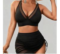 Ensemble de bikini 2025 avec jupe en maille, traversée des frontières vers l'Europe et l'Amérique, bikini moulant amincissant avec cordon de serrage à la taille pour le contrôle du ventre, maillot de 
