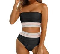 Ensemble de Bikini Bandeau Taille Haute pour Femmes, Maillots de Bain Deux pièces sans Bretelles, côtelés, Longs, Couverture complète, Maillots de Bain Maillot De Bain Une Pièce Grande (Z-3-Black, M)
