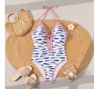 Ensemble de bikini d'été élégant pour femmes, imprimé floral, poissons rouges et blancs, multicolore, en dentelle unie noire. Maillot de bain une pièce avec volants, col ras-du-cou, pour la plage. Mai